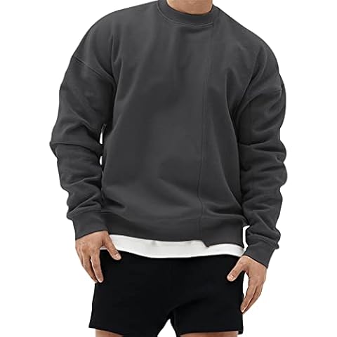 Suwangi Mens Sweatshirts Casual Sports Pullover Crewneck Jumper Sport Jogging Gym Tops Breathable Comfortable Soft Top Lightweight Long Sleeve Dark Gray Cover