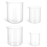 OSALADI Juego de 4 Vasos Medidores de Plástico Transparente 50 Ml 250 Ml 500 Ml y 1000 Ml sin Mango Jarras Medidoras para Cocina Laboratorio y Mezcla de Líquidos Aptos para Uso
