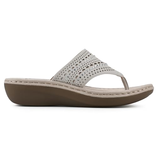 Image of CLIFFS BY WHITE MOUNTAIN Women's Comate Rhinestoned Mini Wedge Flip Flop Sandal
