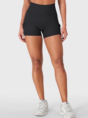 YEOREO CoreFlex Women Workout Gym Shorts with Cargo Pockets Hidden Scrunch 3.6" 4.5" Inseam No Front Seam Biker Shorts4