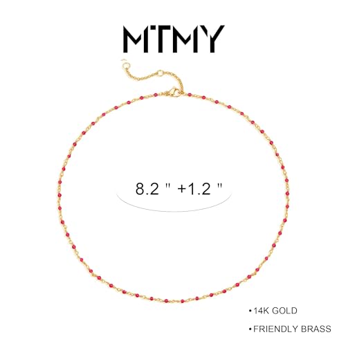 Image of MTMY Gold Anklets for Women 14K Gold Plated Tiny Bead Anklet Colorful Tassel Foot Chain Dainty Adjustable Cute Summer Beach Boho Anklets Jewelry Gift