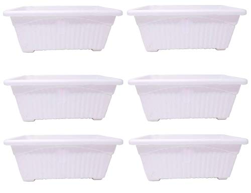 Image of Go Hooked Rectangular Plastic Pots for Plants, Jupiter Flower Pots for Home, Window Display, Garden (Set of 6, White) (35 x 18.5 x 15 cm)