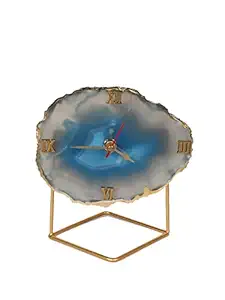 Offer Sky Blue & WhiteAgate Stone and Metal Stand Clock