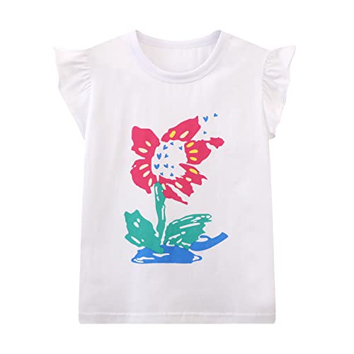 HILEELANG Toddler Girls' Short Sleeve Tees Shirts Ruffle Cotton Casual Graphic Summer Crewneck Jersey Tunic Tops 4T4
