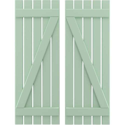 Ekena Millwork ARW102SB519X39SGH Americraft Five 2 Exterior Real Wood Spaced Board-n-Batten Shutters w/Z-Bar (Per Pair), 19 1/2"W x 39"H, Seaglass