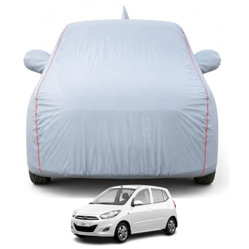 Image of Premium Car Cover for Hyundai's i10 2007-2012 Models | Waterproof, UV & Dust Protection | Mirror & Antenna Pocket | Triple Stitched, Soft Inner Lining, Belt & Buckle (Dark Grey)
