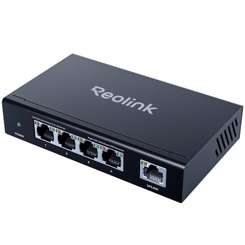 Reolink High Speed and Stability 4+1-Port PoE Switch for Home & Business, Compatible with REOLINK PoE Security Camera/NVR, Metal Housing, Wall/Desktop Mount, RLA-PS1E