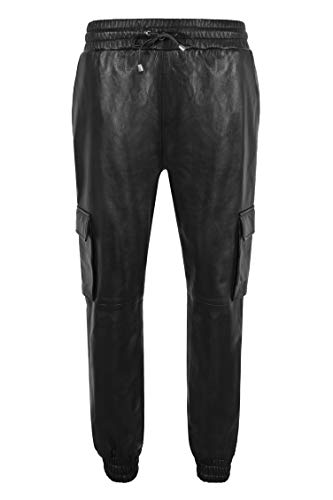 Men's Real Leather Trousers Black Napa Casual Cargo Pant Jogging Bottoms 3035