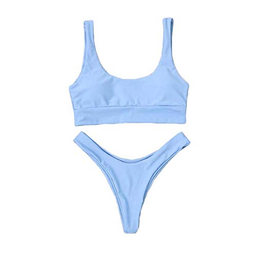 VJGOAL Conjunto de Bikini de Mujer Push-Up Sujetador Acolchado brasileño Ropa de baño Verano Casual Color sólido Traje de baño de Dos Piezas Ropa de Playa(Medium,Azul)