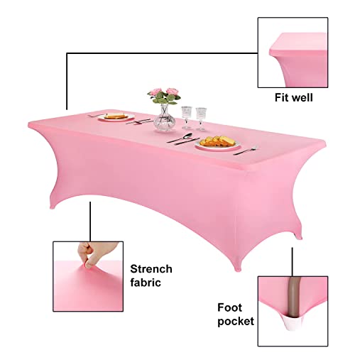 Image of FORLIFE Spandex Table Covers - Fitted 8ft Rectangular Tablecloth, Stretch Patio Table Cover for Wedding, Banquet, Party (Pink)