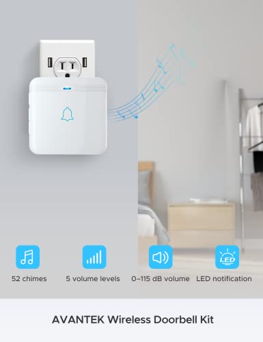 AVANTEK Wireless Doorbell, D-3F Waterproof Chime Kit Operating at Over 1300 Feet with 52 Melodies, 5 Volume Levels & LED Flash - Image 4