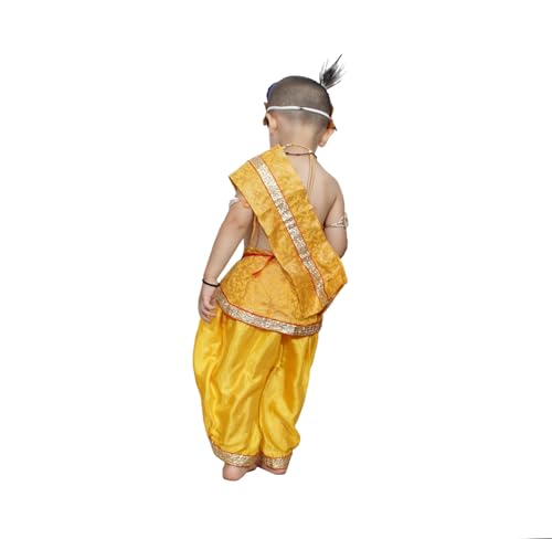 Image of Kaku Fancy Dresses Krishna Costume With Dhoti For Boy /Janmashtami /Bal Gopal Dress /Kanha Costume /Bal Krishna /Mythological Costume For Boy - Yellow-Red, 1-2 Years