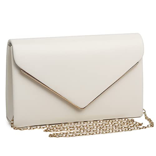 Labair Bolsa clutch de couro vegano chique com envelope para mulheres, bolsa de mão para festa formal de casamento à noite., Branco, Small