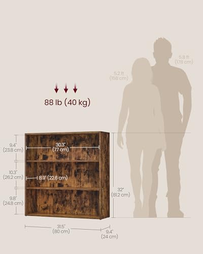 Image of VASAGLE Custos Collection - Bookshelf, 3-Tier Bookcase, Book Shelf, Open Storage Shelf, 9.4 x 31.5 x 32 Inches, for Living Room, Home Office, Dinning Room, Rustic Brown ULBC173X01