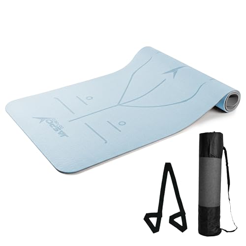 JASPO Ease Yoga Mat 6mm Extra Wide with Carry Strap & Bag, Non-Slip Anti-Skid Exercise Mat, Non-Toxic Latex-Free, Lightweight & Tear-Resistant Workout Mat for Yoga, Pilates, Meditation & Home Gym (6ft X 2.62ft)(Sky Blue)