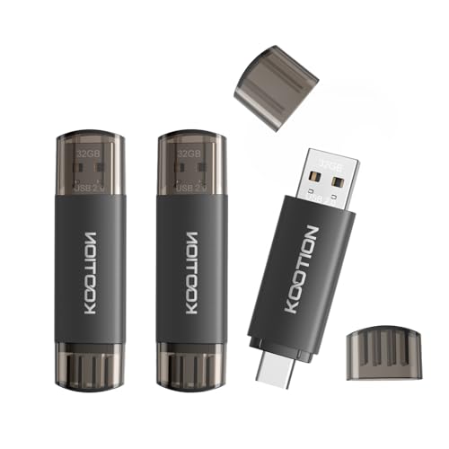 KOOTION 3 Pezzi Chiavetta USB C 32GB, USB 2.0 OTG 2 in 1 Pendrive Tipo C Memoria 32 Gigas Nero Chiave USB 32GB Per Android/Window/PC/MacBook, Telefono Huawei/Xiaomi/Samsung