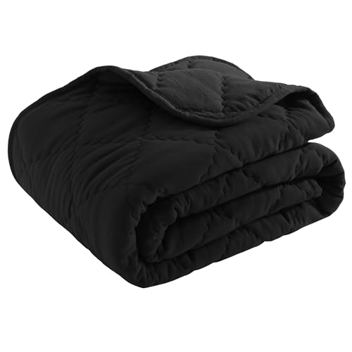 Image of BEDSUM Toddler Comforter, Brushed Microfiber Crib Blanket - All Season Quilted Down Alternative Nursery Bedding - Lightweight Breathable Baby Blanket for Stroller & Nap, 39x47, Black