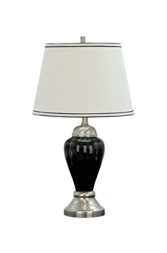 Aspen Creative 40015, 26 High Traditional Ceramic Table Lamp, Black with Satin Nickel Base and Hardback Empire Shaped Lamp Shade in Off White, 15 Wide