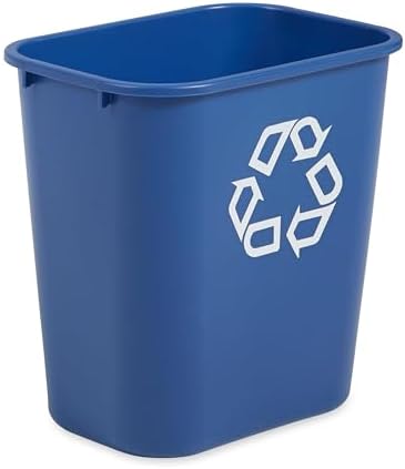 Rubbermaid Commercial Products Deskside Recycling Can, 7-Gallon/28-Quart, Blue Recycling Symbol, Plastic, for Bedroom/Bathroom/Office/Under Desk/Sink
