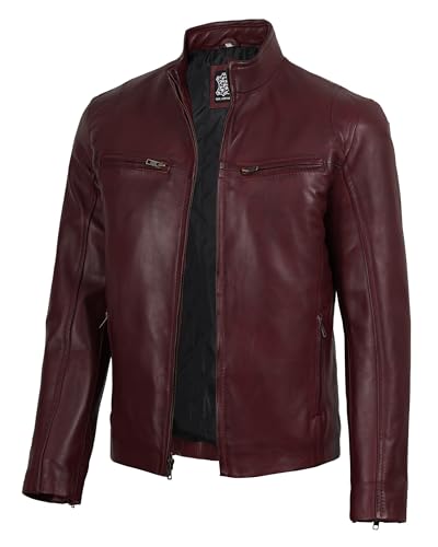 Image of Decrum Mens Leather Jacket - Cafe Racer Style Real Lambskin Leather Jacket Men