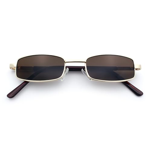 SA106 Small Mens Rectangular Metal Rim Classic Color Lens Sunglasses Gold Brown
