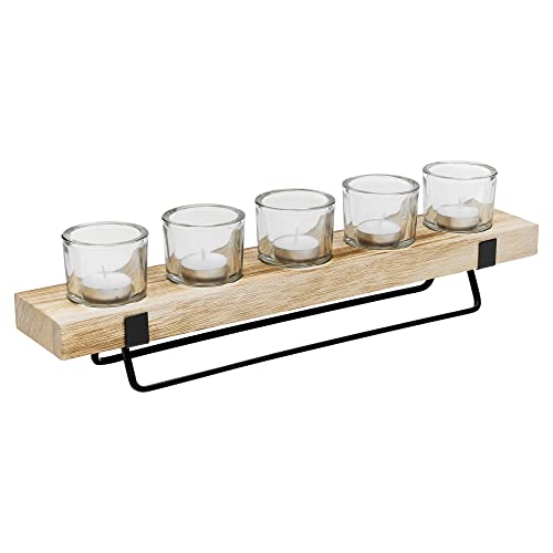 URBNLIVING Natural Wood, Metal, Glass Tealight Candle Display tray Holder Set, suitable for Home, Weddings and other Events