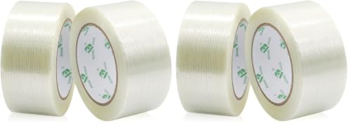 Image of BOMEI PACK Mono Filament Strapping Tape, 2 Roll 2 Inch x 35 Yards 5.5 Mil, Heavy Duty Transparent Reinforced Fiberglass Tape (Pack of 2)