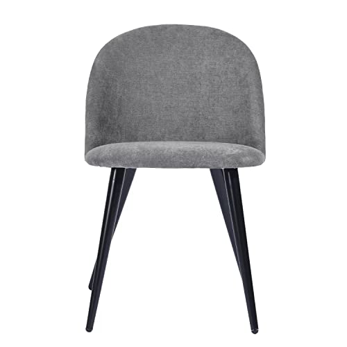 Image of Amazon Brand - Umi Romantic Vintage Side Dining Chair - Rustic Fabric Upholstered Seat with Black Powder-Coated Metal Legs for Elegant Home Dcor in Light Grey