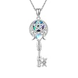 HUKKUN Collar de plata de ley 925 Hekate con diseño de diosa triple luna, pentagrama, nudo de bruja, collar religioso pagano con concha de abulón, regalo de joyería para mujeres