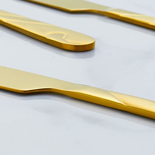 Seeshine Gold Dinner Knife Set, 9.2-inch Stainless Steel Shiny Gold Dinner Table Knife Silverware, Set of 6