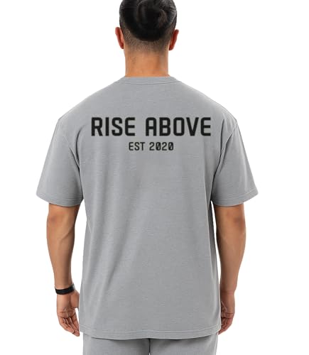 Camiseta de gran tamaño para hombre, cómoda y duradera, de algodón, para gimnasio, deportes, fitness y estilo casual, camiseta de gimnasio de gran tamaño para hombre, gris, S