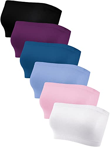 Geyoga 6 Pieces Strapless Bandeau Bras, Seamless Bralettes Stretchy Non Padded Tube Tops for Women