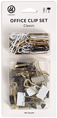 U Brands Classic Clips Set - 80 Count Black, White & Gold Paper Clips And Binder Clips For Office & Home - View #9