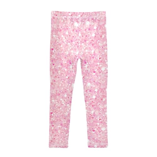 Rose Pink Glitter Kids Girl's Leggings Stretch High Waisted Athleisure Pants Running2