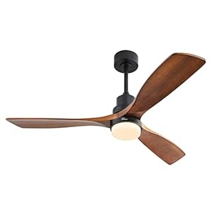 Sofucor 52 Inch Ceiling Fan With Lights Remote Control 3 Wood Fan Blade Ceiling Fans Noiseless DC Motor Solid Walnut and Matte Black For Farmhouse Modern Style