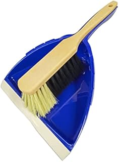 Brushmann Soft Bristle Wooden Hand Brush and Plastic Dustpan Set (Blue)