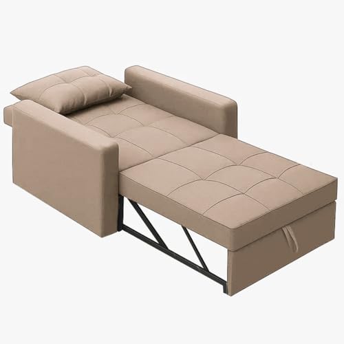 Image of Sleepify Tressia 1 Seater Pull-Out Premium Fabric Sofa Cum Bed Sofa Set for Living Room (Beige Fabric)