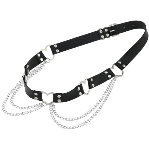 FM FM42 Multicolor PU Simulated Leather Rivets Love Heart Ring 2-Layer Chain Adjustable Waist Belt4
