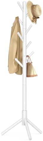 VASAGLE Garderobenständer, Kleiderständer aus Kautschukholz, 8 Haken | Garderobe in Baumform, 3 verstellbare Höhen, für Kleidung Hut Tasche, Wolkenweiß, ANDI Kollektion RCR04WT