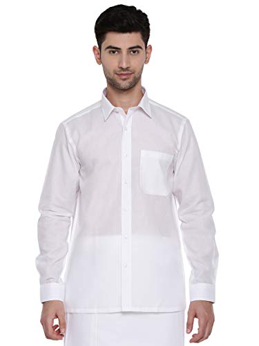 Image of RAMRAJ Mens Cotton Spread Collar Solid White Full Sleeve Formal Shirt