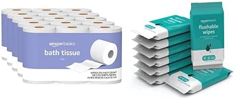 Amazon Basics 2 Ply Toilet Paper 30 rolls, Flushable Adult Toilet Wipes, 336 ct Shipped Separately
