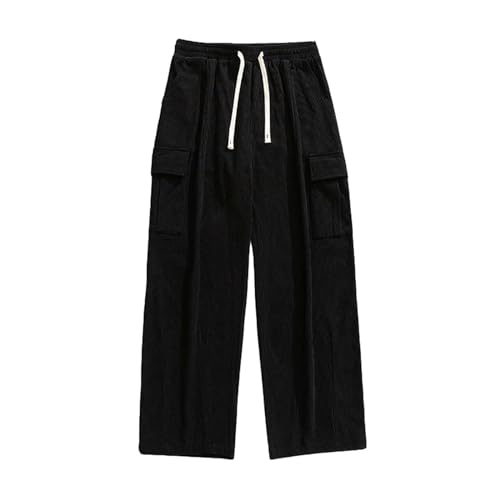 Mens Corduroy Pants with Cargo Pocket Elastic Waist Sweatpants Wide Leg Baggy Slacks Casual Work Streetwear Pants