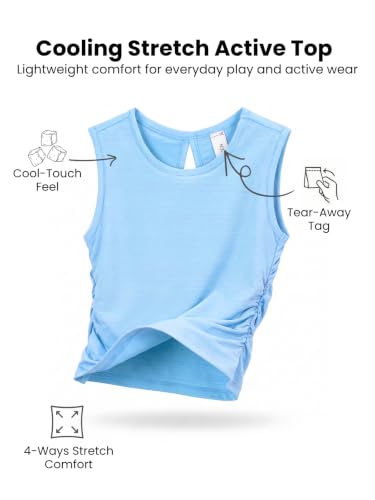 Image of WELAKEN Girls' Athletic Tank Top - Mesh Open Back Sleeveless Sports Shirt for Active Kids