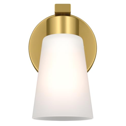 Image of Kichler Stamos 8 inch 1-Light Soft Modern Wall Sconce with Satin Etched Glass in Brushed Gold, (8 inch H x 5 inch W), 52437BG