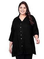 Indietoga Women's Plus Size Rayon Longline Casual Shirts (P10001373_Black Solid_3XL)