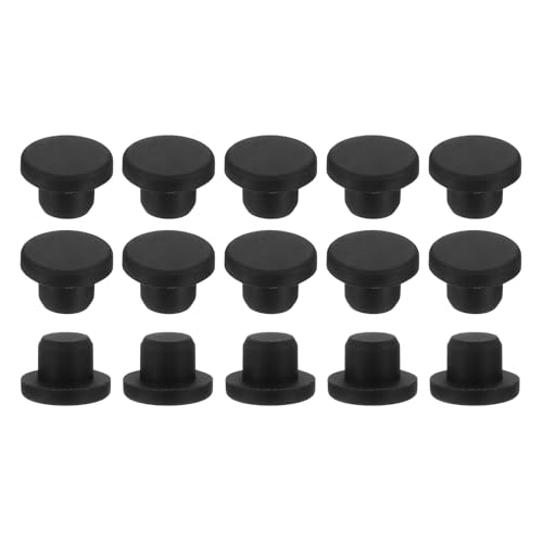 Image of uxcell 15Pcs Silicone Hole Plug, Waterproof T-Shaped Rubber Stoppers Bottle Seal Tube Pipe Plug End Cap for 15.5mm /0.61 inch Hole for Bathtub Bottle, 0.39 inch Plug Height, Black