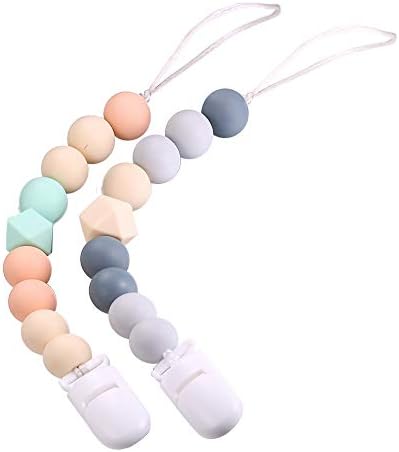 Ledes 2 Pack Silicone Pacifier Clip for Newborn Baby Boys Girls Infants Paci Clips Soothie Binky Pacifier Leashes Holder Teething Relief Teether Toy Birthday Christmas Shower Gift Green/Gray