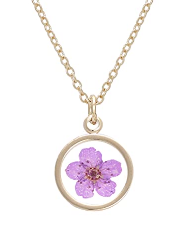 Bonaluna Pressed Flower Circle Frame Pendant With Yellow Gold Plated Necklace #TOP30