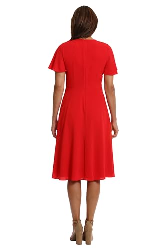 Image of London Times Women's London Times Women's Dresses Rosette Flutter Sleeve Fit and Flare Duchess Guest of Shower Mother of The Bride Feminine