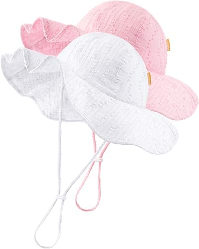 HONGTEYA Baby Sun Hat Toddler Girls Infant Beach Outdoor Summer Hat Wide Brim Sun Protection White/Pink